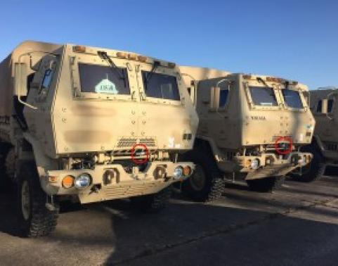 Tactical Vehicles with RFID tags attached at EAS-Mannheim. (Photo by Charles Soodavar, AMIS/RF-ITV II contractor)